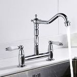 Kitchen Sink Taps 2 Hole 1/4 Turn Dual Traditional Ceramic Handles Lever Hot & Cold Mixer Faucet Swivel Spout Brass Taps