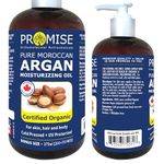 270ml (9oz) PURE MOROCCAN ARGAN Oil, Certified Organic, Cold Pressed + UV Protected, For Hair Skin and Nails, Made in Canada (270ml)