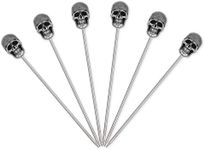 Skull Cocktail Picks 6 Pieces Stainless Steel Olive Picks Reusable Fruit Sticks for Halloween Party