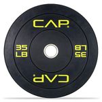 CAP Barbell 35 lb Economy Olympic 2-Inch Bumper Plate with Yellow Logo – Single | Black