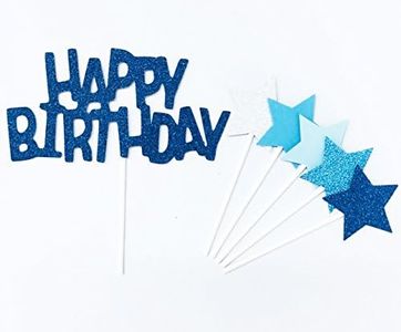 AILEXI Cuenta A Mano 6 Cuentas Happy Birthday Pastel De Purpurina Que Adorna Los Primeros para La Torta Magdalena Y Helado - Conjunto Feliz Cumpleaños Azul