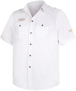 Gihuo Men Shirt Short Sleeve Military Button Down Army Tactical Shirt Utility Cargo Work Uniform Shirt Tops (White, X-Large)