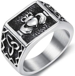 Jude Jewelers Stainless Steel Retro Vintage Celtic Knot Claddagh Style Signet Promise Statement Ring (Silver, 9)