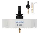 MOLLOM (152mm | 6" US Standard) HSS M42 with 8% Cobalt BI-Metal Hole Saw with 2 Pilot Drill Bits & Arbor Smooth Cutting for PVC,Drywall,Wood,Plastic,Gypsum Board,Rubber