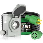 RVINGPRO 30 amp 25 ft 4 prong generator cord and pre-drilled power inlet box combo kit, NEMA L14-30P to L14-30R generator extension cord with inlet