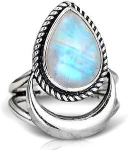 Boho-Magic Sterling Silver Moon Moonstone Ring for Women Gemstone Boho jewelry (11)