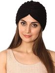 FabSeasons Acrylic Woolen Skull Cap For Women, Fits Like A Turban Black, Large