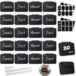 Basket Labels Clip on, Bin Clip Labels for Baskets and Storage 20 Black Removable Chalkboard Label Holders Clip with 32PCS Chalkboard Labels, 2 Chalk Pens - Lnichot (Black-36Pcs)