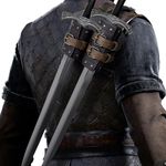 HiiFeuer Medieval Faux Leather Double Back Sword Frog, Vintage Mercenary Adjustable Sword Holster, Middle Ages Fantasy Back Sword Holster for LARP Costume (Brown A)