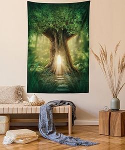 Ambesonne Mystic Fairy Tree of Life Enchanted Forest Mystical Lights Digital Printed Tapestry Wall Hanging Wall Tapestry Living Room Bedroom Dorm Decor, Green Yellow Brown