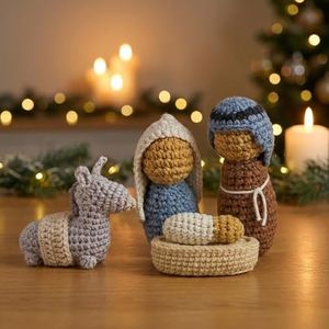 OASSIE Christmas Decorations Nativity Set Indoor, Christian Gifts for Women Men - Handmade Nativity Scene Crochet with Mary, Joseph, Donkey - Farmhouse Home Decor, Birthday Catholic Religious Gifts