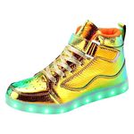 Padgene Women's Men's LED Lights Up Shoes Unisex Luminous Flashing Trainers USB Charging Lace Up Couples Dancing Shoes, G-fancy Gold2, 8 Women/6.5 Men