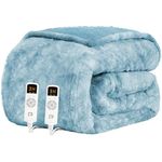 EHEYCIGA Heated Blanket Electric Blanket King Size Faux Fur, Heating Blanket with 9 Heating Levels & 10 Hours Auto Off, Soft Cozy Sherpa Washable Blanket with Fast Heating Light Blue, 100 x 90 Inches