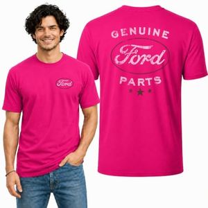 Wild Bobby Genuine Ford Parts Vintage Distressed Cars and Trucks Mens Graphic Tees Front and Back T Shirt Printed Graphic Tees for Men, Fuschia, 3X-Large