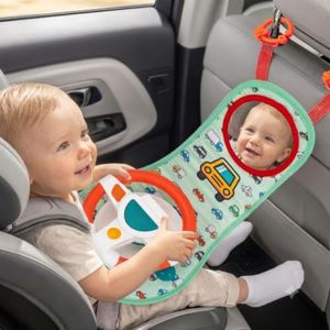 COVTOY Carseat Toy for Infants, Baby Steering Wheel Toys with Mirror, Music Lights 6-12 Months Baby Toys for Car Seat