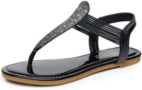 SANDALUP Women's Elastic strappy Flat Sandals w Sparkling Thong Sandals for women Black 05.5