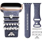 DaQin Flower Engraved Band Compatible with Apple Watch Strap 40mm 38mm 41mm 44mm 42mm 45mm Women, Silicone Strap and Decorative Apple Watch Charms for iWatch Bands Women Series 9 8 7 6 5 4 3 2 1 SE