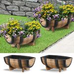 YI 2 Pack Rustic Half Barrel Planters, 16.34x11.81x7.28 Inches Plastic Weather Resistant Plant Flower Pot Indoor & Outdoor Garden Planter