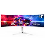 CRUA 49'' White Curved Monitor 120Hz, DQHD 5120 x 1440P 1500R 32:9 Ultrawide Screen Computer Monitors, Height Adjustable Stand, AMD FreeSync, 120% sRGB, PIP/PBP, HDMI 2.1 & DP 1.4, Wall Mount Install