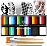 Bowitzki Face Paint Kit Professional Split Cake Face Painting Set For Adults 12x10 gm with Stencil One Stroke Non Toxic Rainbow Flora Dolphin Unicorn Flame Body Paint Halloween Christmas Makeup