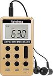 Retekess V112 Pocket Radio Headphones,Small Radio Portable,Walkman,Rechargeable Battery,Sleep Timer, LCD,Lock Switch, Outdoor,Camping,Sports,Fishing(Gold)