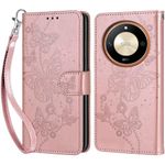 for Honor Magic 6 Lite Case, Embossed Premium PU Leather Folio Flip Notebook Wallet Cover Compatible with Honor X50 5G/ X9b Phone Case [Magnet Closure][Kickstand][Card Slots], Rose Gold Butterfly