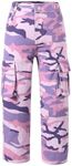 GORGLITTER Girl's Camo Print Jeans Y2K Flap Pocket Side Wide Leg Casual Cargo Denim Pants Purple 6Y