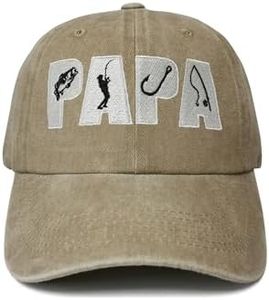 Shenbors Embroidered Papa Hats for Grandpa Daddy, Fishing Baseball Cap Washed Khaki Sun Hat for Men, Birthday Gifts for Dad Father