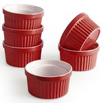 homEdge Porcelain Ramekins Set, 240 ml / 8 Fl Ounces Ice Cream Bowl, Creme Brûlée Ramekins Soufflé Cup for Baking, Set of 6 Red