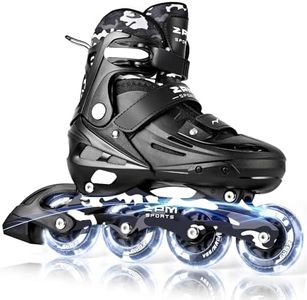 2PM SPORTS Adjustable Inline Skates Kids Boys Ages 5-8 8-12 4-6 6-12 10-12 with Light Up Wheels, Roller Skates Blades for Boys Beginner Youth Indoor Outdoor Size 11C 1 2 3 4 5 6 7 Black White