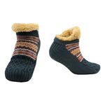 Sock Stack Short Nordic Cozy Slipper Fluffy Socks for Women and Men Heat Holding Knitted Wool Sock with Sherpa Fuzzy Lining Comfortable Bed Slippers, Fair Isle Navy S/M UK 4/7