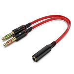 JIGYAS 3.5mm 2 Male to 1 Female Headphone Earphone Mic Audio Y Splitter Cable - (Red or Black)