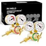 RX WELD Oxygen and Acetylene Regulators, CGA540 and CGA200, Compatible with V-Style Welding Gas Torch Cutting - T Handle