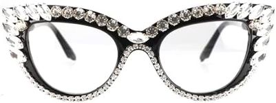 FUPRECIOUS Reading Glasses for Women Blue Light Blocking Cat eye Computer Rhinestone Fashion Reader Eyeglasses (black white, 3, x)