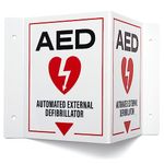 AED Wall Mount Sign 2-Pack | 3D Projecting Automated External Defibrillator Safety Signage for the Workplace, 6" x 8" x 4"