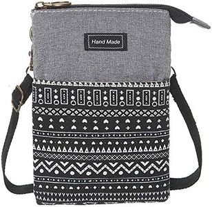 Roomy Cell Phone Purse Wallet Canvas Small Crossbody Purse Bags with Shoulder Strap For Women teen girlsl (B-black and gray)