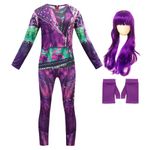 Berich Descendants Mal Costume for Girls with Wig Kids Mal Dress Descendants Cosplay Girls Princess Dressing up Halloween Carnival Fancy Dress Jumpsuit Set Descendants Dress up 7-8 Years(L,Purple)