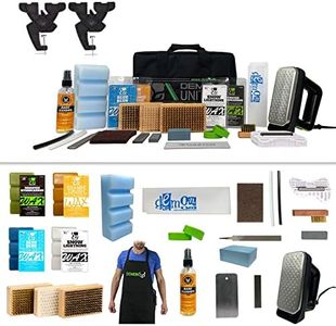 Demon Charger Ski and Snowboard Tuning Kit w/Iron, Premier Wax Package, Brush Kit, Base Cleaner, Apron & Elite X Ski & Snowboard Edge Tuner w/Side Edge Multi-Tool w/ 3 Diamond Files (with 2 Pc Vise)