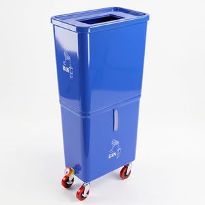 Beverage Bin Dual-Compartment Drink Dump Bin with Locking Wheels, HDPE, 16x10x36 Inches, for Bars, Restaurants & Events (Blue)
