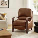 HULALA HOME Genuine Leather Manual Recliner with Wood Armrest & Feet, Headrest & Lumbar Support, Mid-Century Modern Push Back Reclining Armchair for Living Room Bedroom, Brown