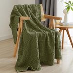 PHF 100% Cotton Waffle Weave Throw Blanket for Couch - Lightweight Washed Cotton Throw Blanket for Bed - 50"x60" Aesthetic Breathable & Skin-Friendly Blanket for Room Decor & Office - Capulet Olive