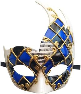 Coolwife Men's Masquerade Mask Vintage Venetian Checkered Musical Party Mardi Gras Mask, Blue/Black a