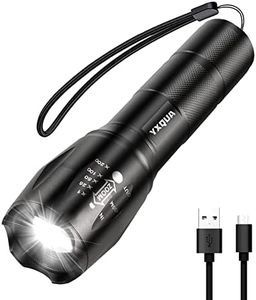 YXQUA USB Rechargeable Flashlights, 8381 High Lumens Lights, 3 Modes, Zoomable & Waterproof Super Bright Flash Light for Camping, Hiking, Emergency Hurricane(5.1 in)