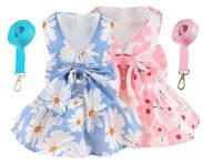 KUTKUT Combo of 2 Dog Dress Bowknot Harness Leash Set for Small Dogs Cats,Floral Pattern Girl Dog Dresses Cute Puppy Doggy Breathable Princess Dress for Maltese,Shihtzu, Pekingese(Size:M, Chest:40cm)