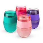 HOST Cooling Cup Set of 4 Plastic Double Wall Insulated Freezable Drink Chilling Tumbler with Freezing Gel, Wine Glasses for Red and White Wine, 8.5 oz, Assorted Translucent Colors