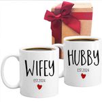 Wifey Hubby Mug Unique Wedding Gift for Couple, Wife, Husband, Mom, Bridegroom, Bride, Dad, Newlyweds, Parent Set of 2 Shot Mug