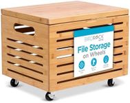 BIRDROCK HOME Rolling File Storage Organizer Box with Lid (New Version) - Bamboo Decorative Wood Hanging File Box for Letter/Legal Documents, Binders, Blankets - Durable Office Organizer - Natural