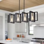 35.4" Kitchen Island Lighting Fixture,Dining Room 4 Lights Chandeliers,Black Wood+Metal Pendant Light for Foyer Hallway Living Room