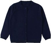 GSVIBK Baby Girls Cotton Cardigan Long Sleeve Kid Button Sweater Girl Crew Neck Cardigans Uniform Sweater, Navy Blue, 5-6 Years