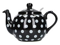 London Pottery Farmhouse Polka Dot Teapot with Infuser, Ceramic, Black/White, 4 Cup (1 litre)